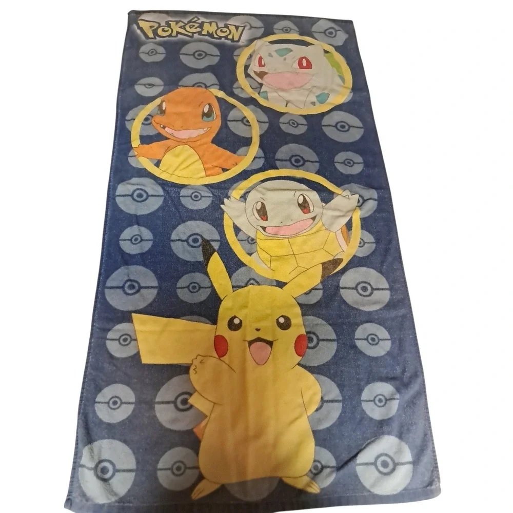 Vintage Pokémon Beach Towel 53x27 Pikachu Charizard Bulbasar Charmander 90s